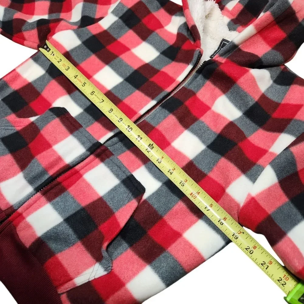 ROK Kid's Fleece Flannel Jacket Buffalo Plaid Heavy Oat Red Black Zip Hood Large